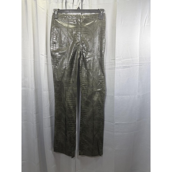 Mng Suit Pants - MNG Pants Womens 4 Olive Green Faux Croc Leather Coated High Rise Trousers Y2K